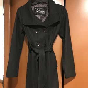 Guess Black Wool Pea Coat